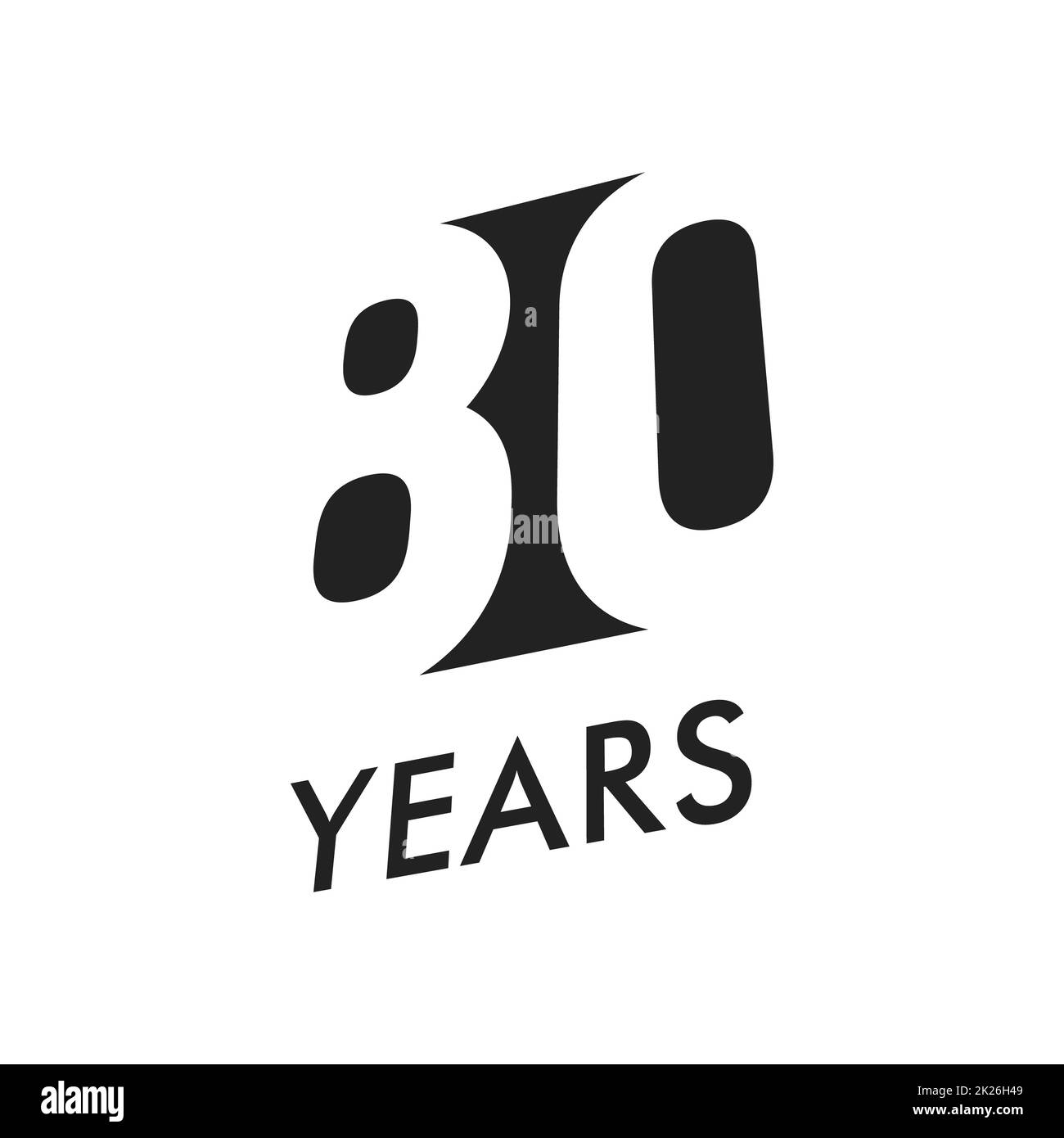 80 Jahre vector Emblem Vorlage. Jahrestag Symbol, negative Space Design. Jubiläum schwarze Farbe Symbol. Happy 80th birthday, abstrakte Darstellung. Stockfoto
