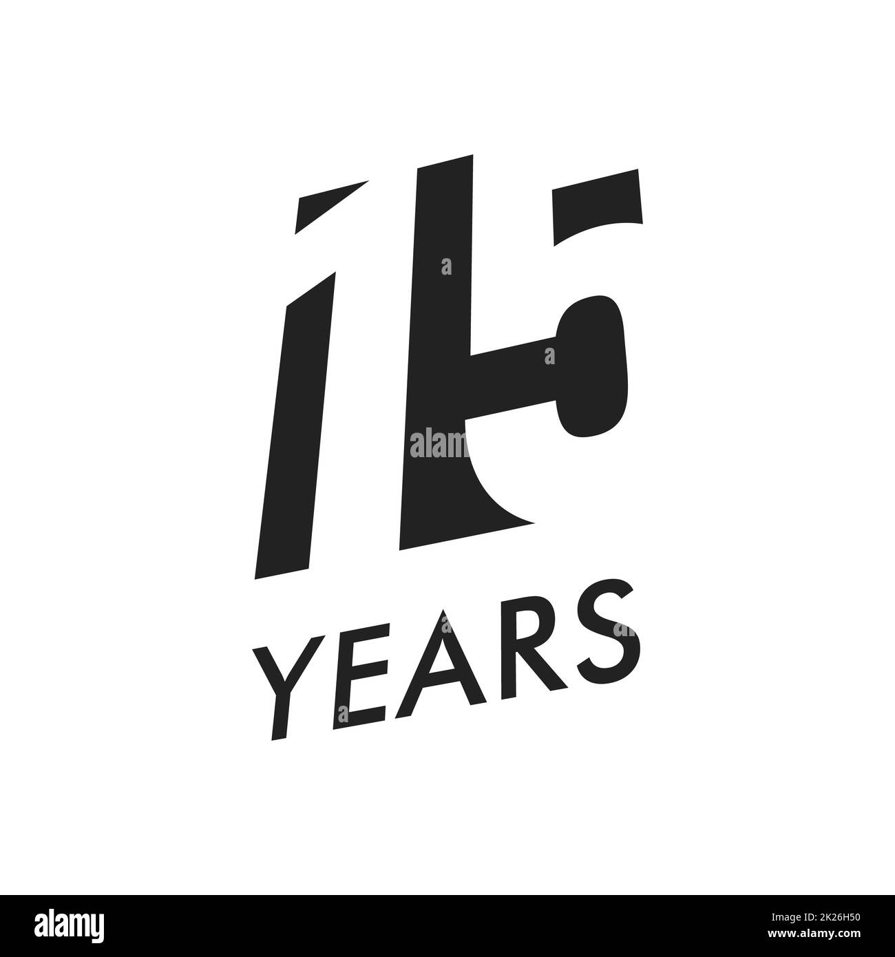 15 Jahre vector Emblem Vorlage. Jahrestag Symbol, negative Space Design. Jubiläum schwarze Farbe Symbol. Happy 15 Geburtstag, abstrakte Darstellung. Stockfoto