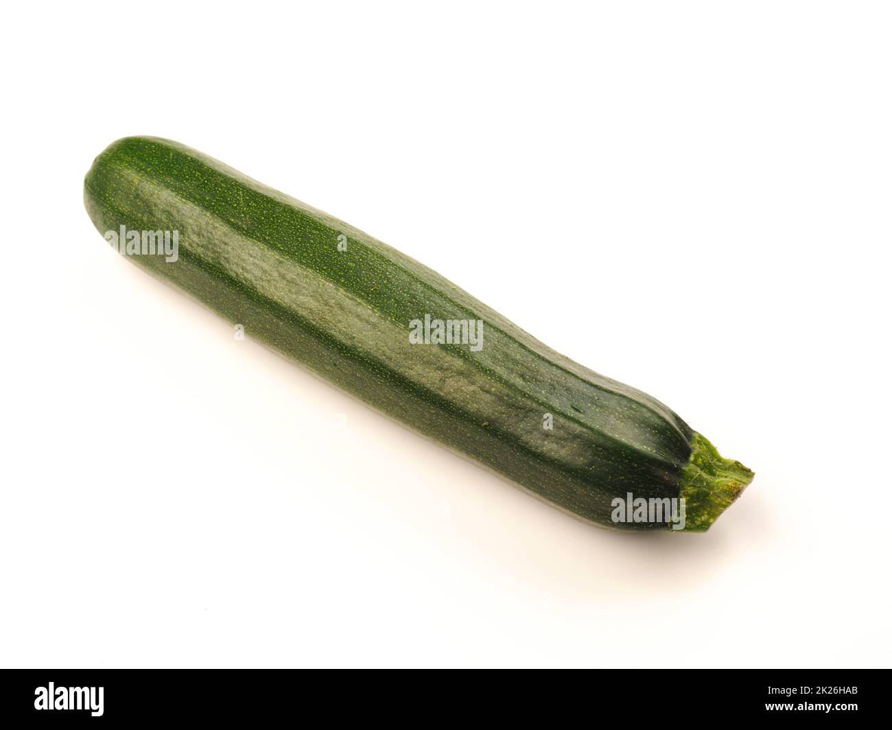 Eine Bio-Zucchini auf weißem Studiohintergrund Stockfoto