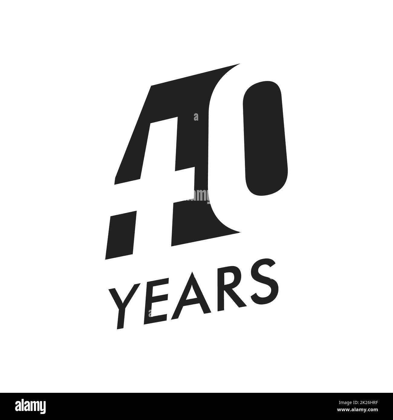 40 Jahre vector Emblem Vorlage. Jahrestag Symbol, negative Space Design. Jubiläum schwarze Farbe Symbol. Happy 40th birthday, abstrakte Darstellung. Stockfoto