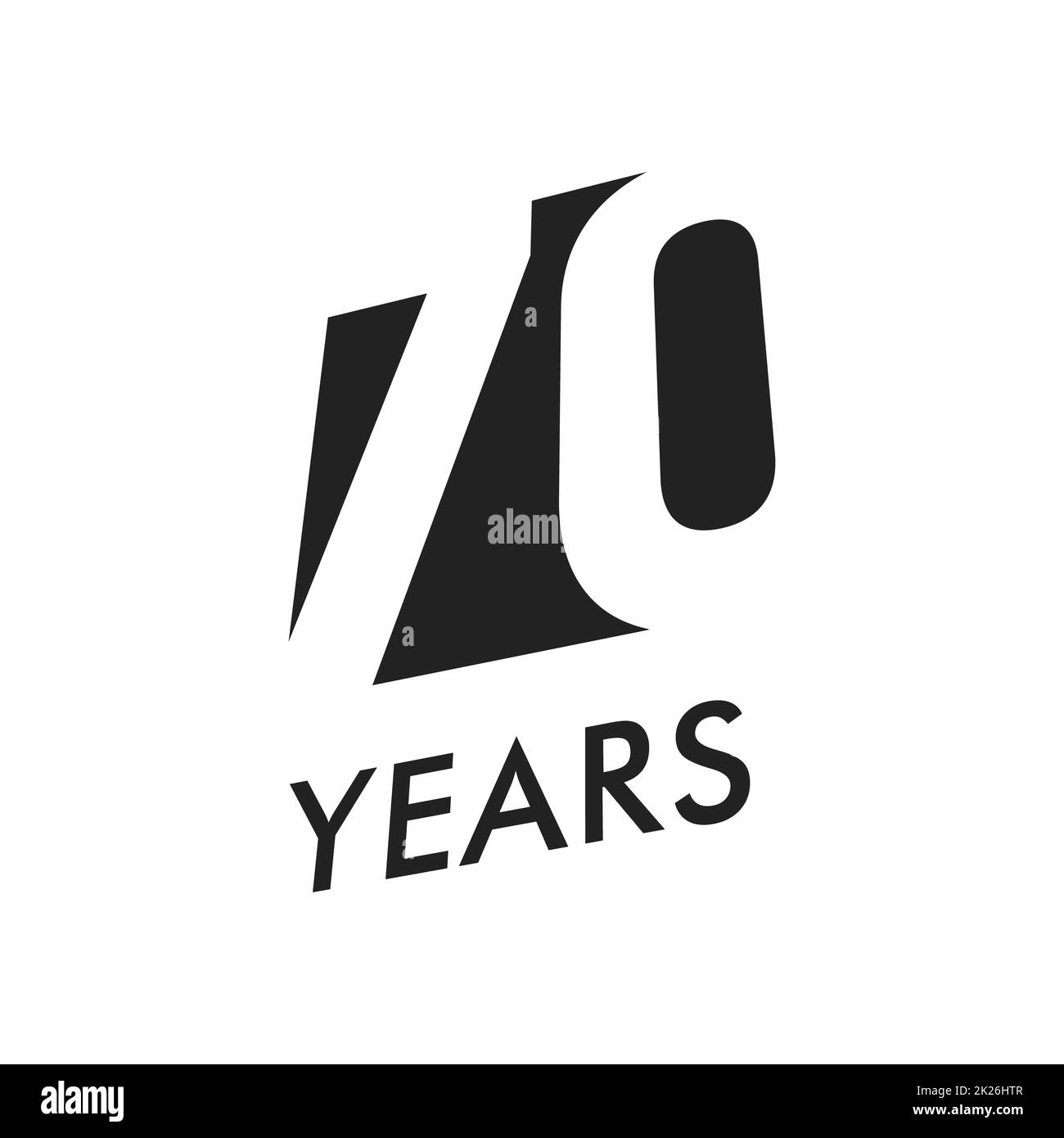 70 Jahre vector Emblem Vorlage. Jahrestag Symbol, negative Space Design. Jubiläum schwarze Farbe Symbol. Happy 70th birthday, abstrakte Darstellung. Stockfoto