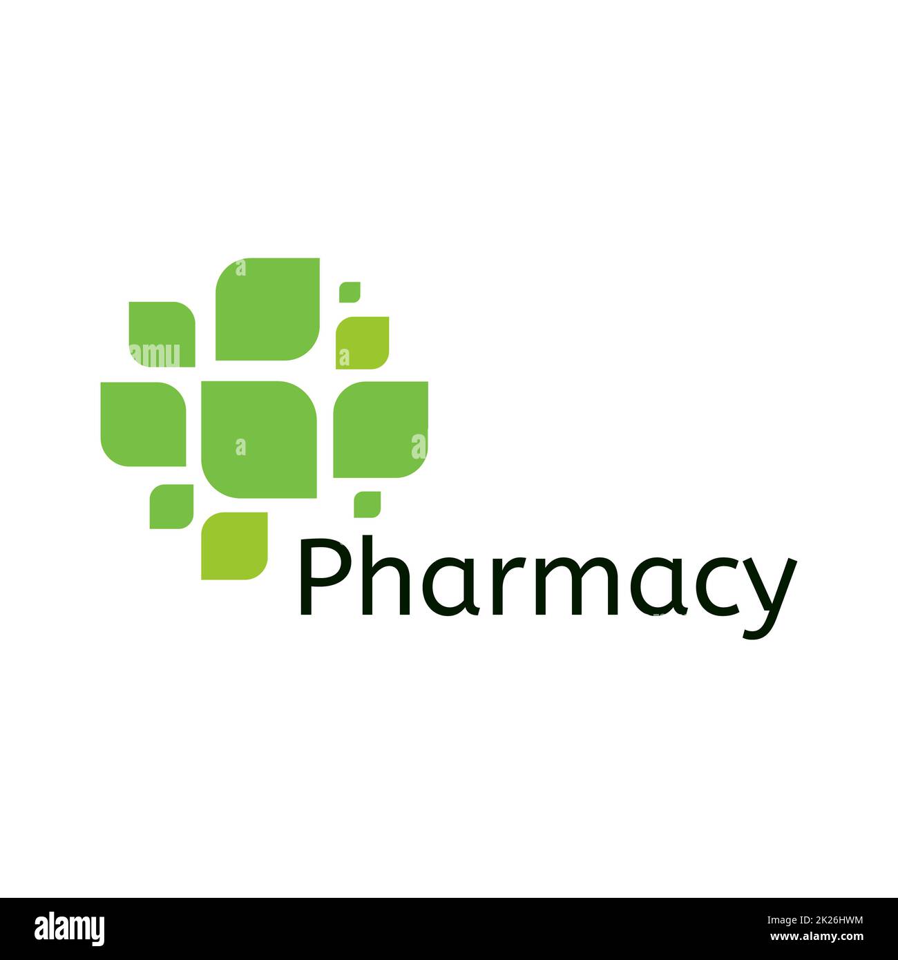 Cross Blatt Symbol. Apotheke logo Vorlage. Medizinische Symbol. Natürliches Produkt Emblem. Auf pflanzlicher Basis. Kosmetische unterzeichnen. Stockfoto