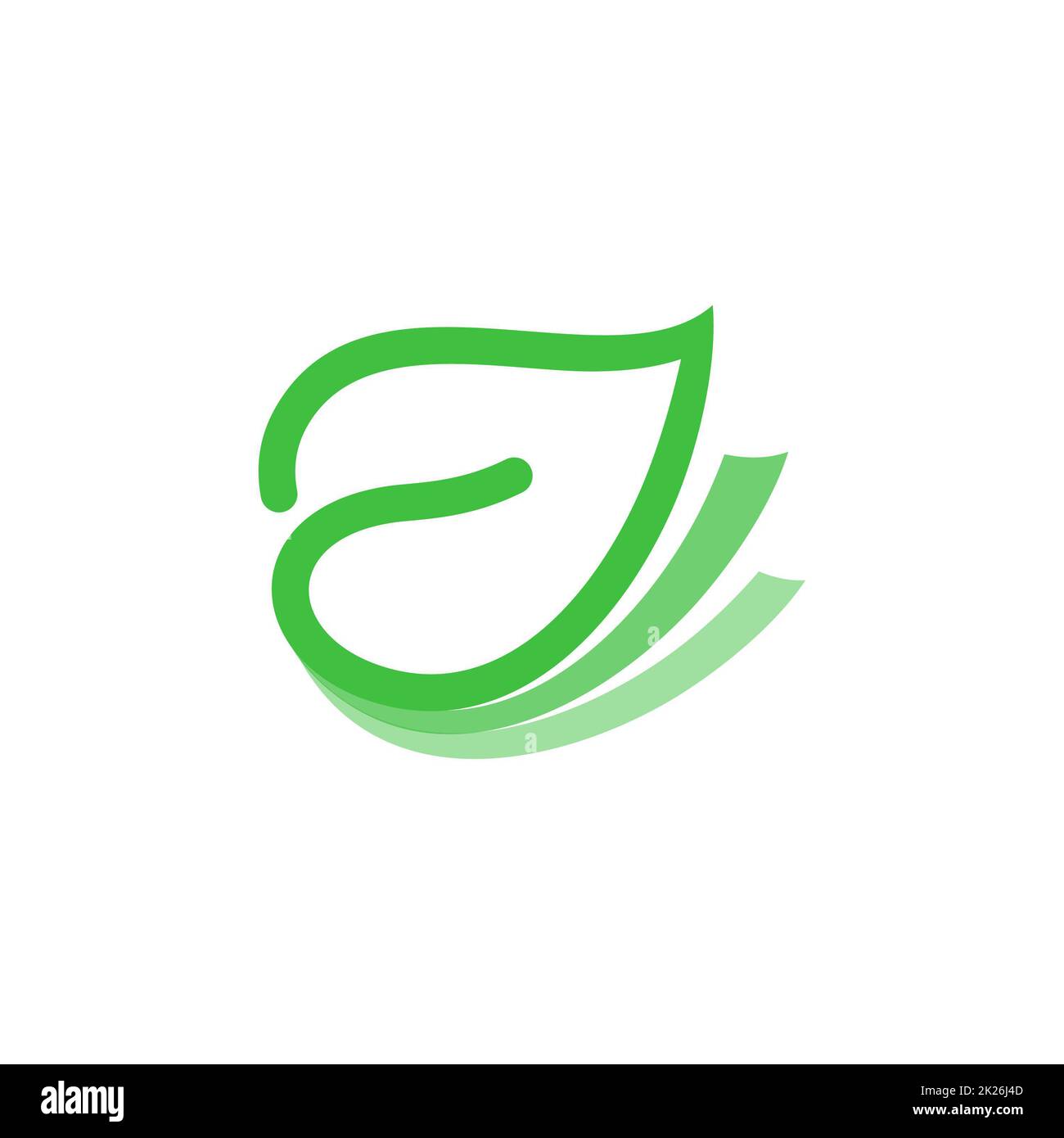 Isoliertes abstraktes grünes Blattkonturlogo. Logo für das Gesundheitswesen. Symbol für natürliche Kosmetik. Eco-System-Schild. Federelement. Darstellung der Vektorblätter Stockfoto