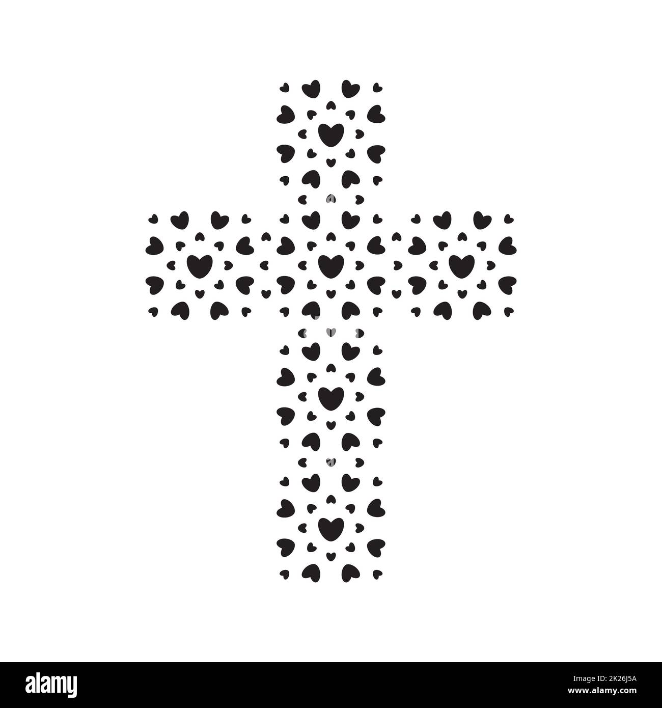 Christliche Symbol, schwarzes Herz Kreuz Symbol. Gott ist die Liebe. Kirche logo Vorlage. Isolierte Vector Illustration. Stockfoto