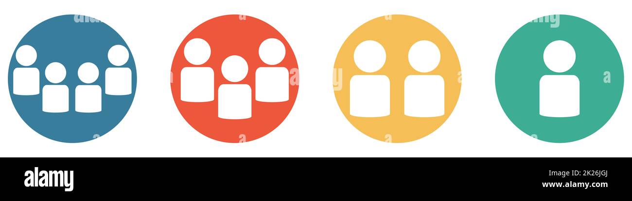 Farbenfrohes Banner mit 4 Knöpfen: 4 Personen, 3 Personen, 2 Personen und 1 Person Stockfoto
