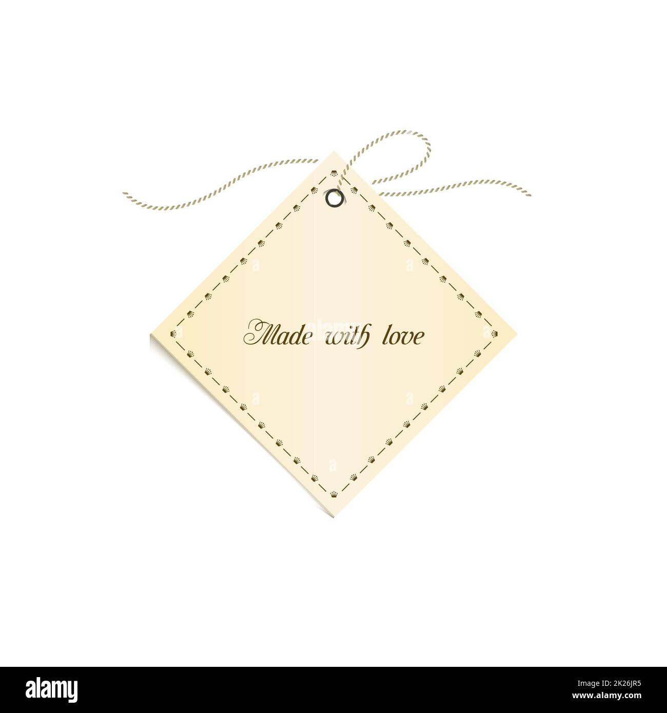 Isolierte beige, Tag für Logo. Handgefertigte unterzeichnen. Stilvolle gelbes Papier label Karte. Stockfoto