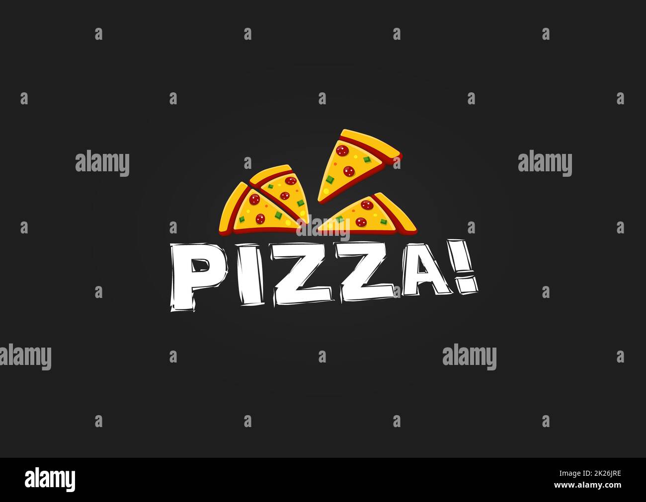 Symbol für Pizzascheibe. Modern Pizzeria Logo-Vorlage. Italienisches Restaurant Emblem. Fast Food Café Logo-Design Vektordarstellung. Vektoren. Stockfoto