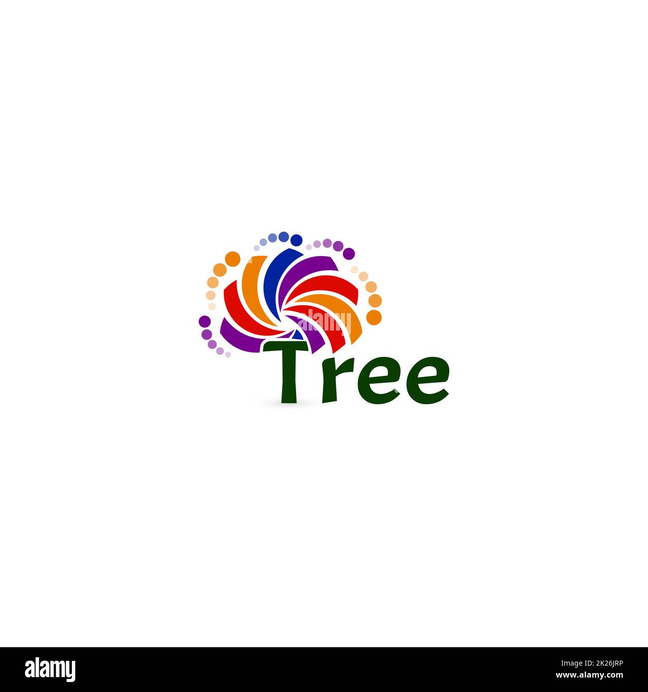 Vektorsymbol für abstrakten Baum. Farbenfrohes, isoliertes Schild mit Farbpalette. Vorlage für Firmenlogo der Klimaanlage. Evologie-Rettung, sauberer Waldbaum, Vektordarstellung auf weißem Hintergrund. Stockfoto