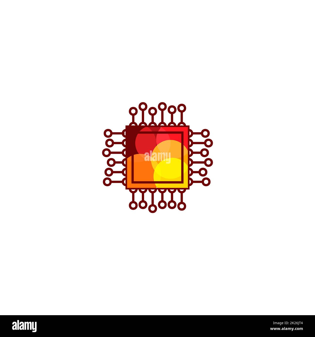 Abstraktes Mikrochip-Logo für lineare Vektorgrafiken. Symbol "Mikroprozessor plain". Digital Art Design Element. Smart-Technologie-Logotyp. Stockfoto