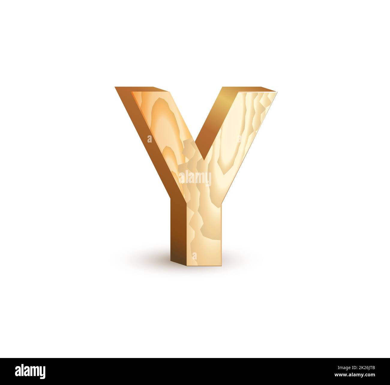 Buchstabe Y. isolierte geometrische Holztexturenschriftart. 3D alphabetische Symbole aus Holzwerkstoffen. Vektorabbildungen. Stockfoto