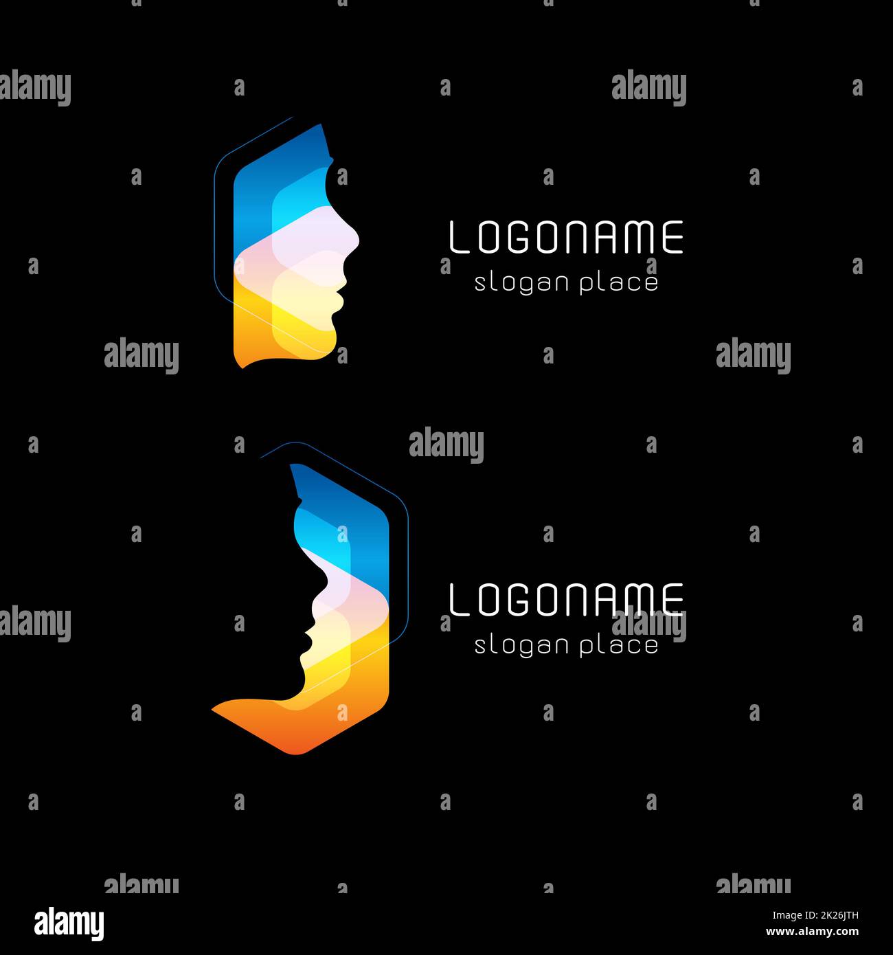 Abstrakte Gesichtsmaske, Vector Logo. Hacker Gesicht hacking Internet Datenbank. Personal Computer Schutz gegen Hacking, neue Technologie. Anonyme Symbol. Stockfoto