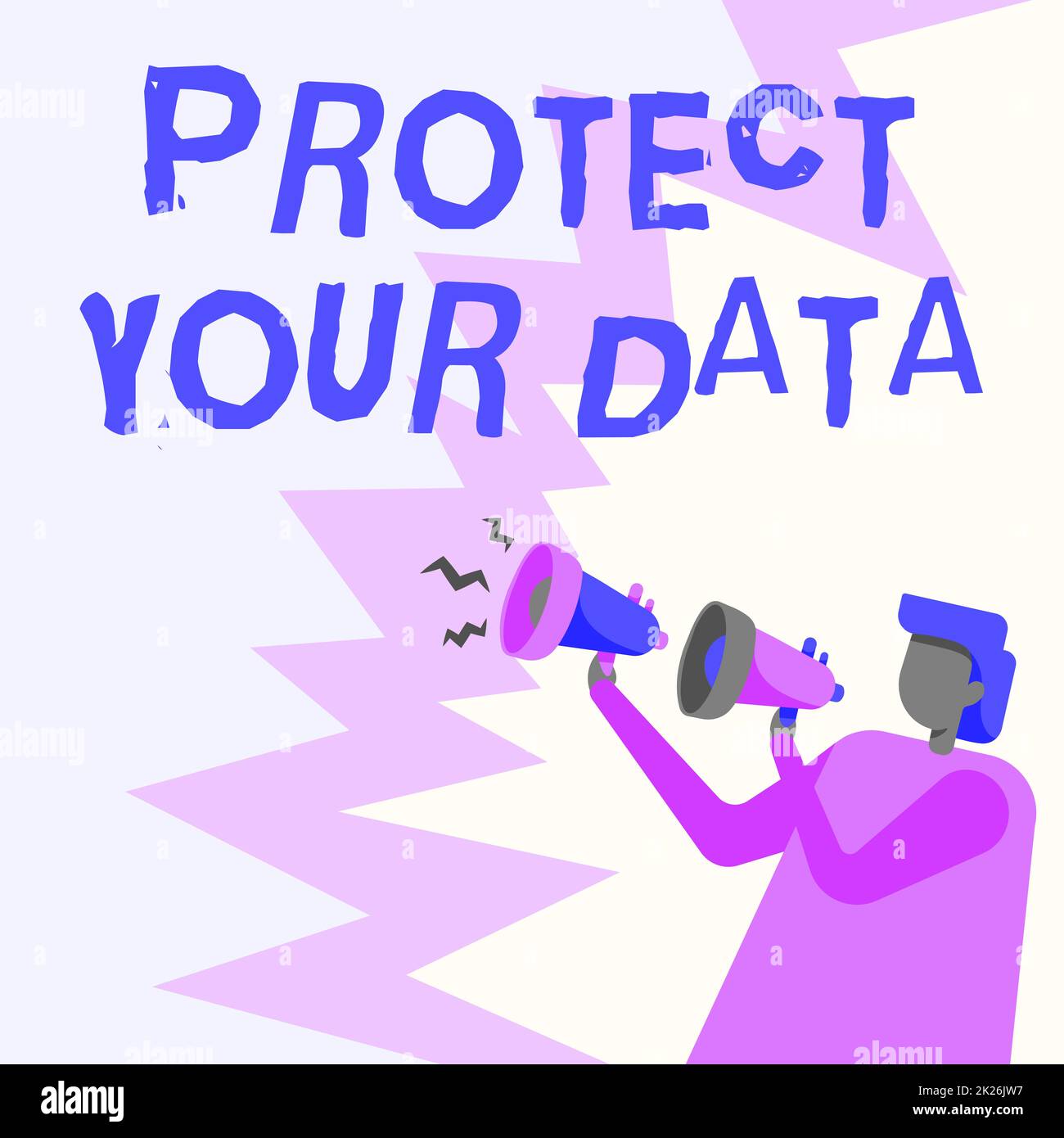 Textbeschriftung für „Schützen Sie Ihre Daten“. Business Concept Cyber Security schützt digitale Informationen vor Verlust oder Betrug Geschäftsmann Drawing hält Ein Paar Megafone für neue Ankündigungen. Stockfoto