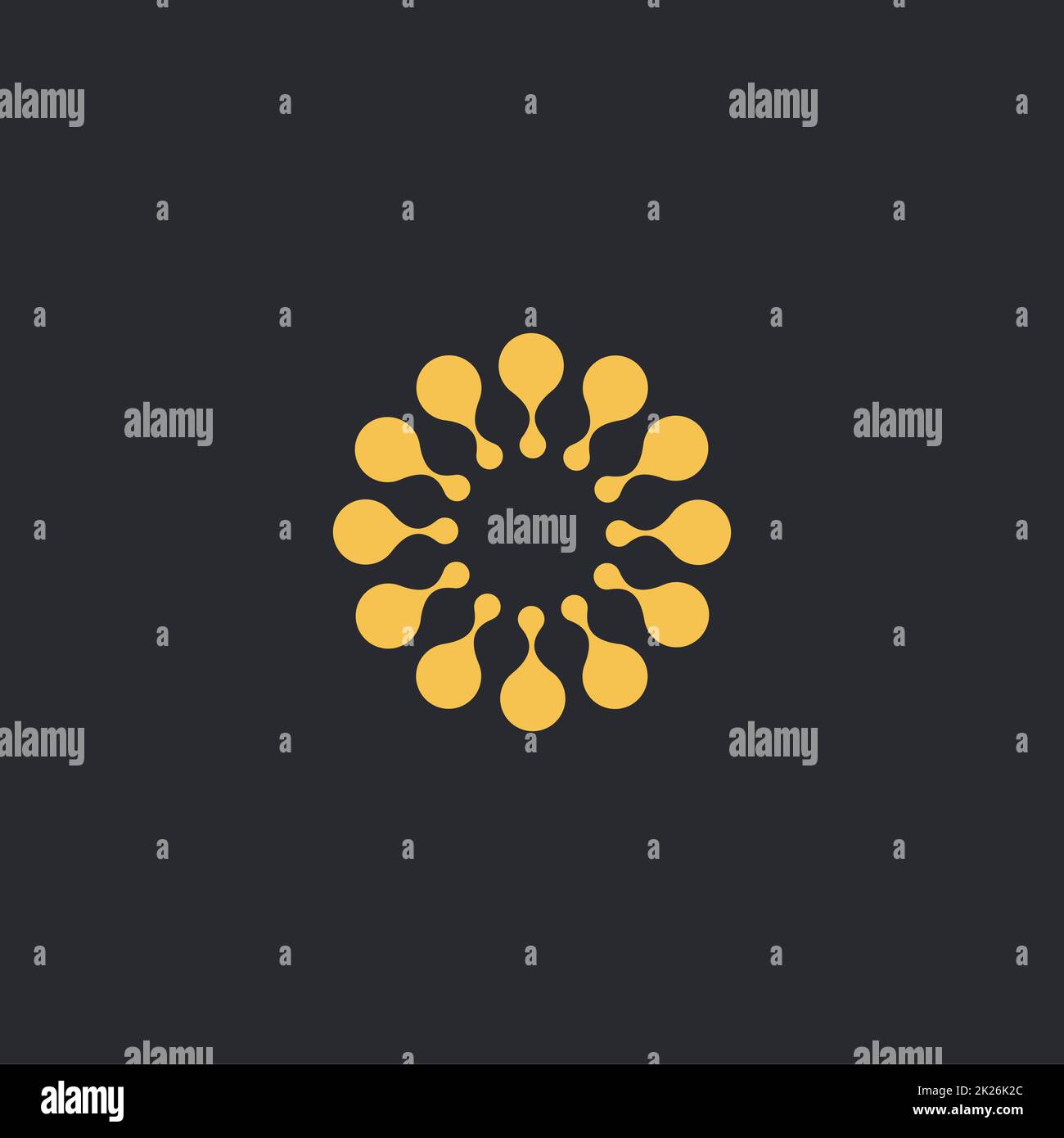 Vektor-isolierte Sonne-Logo-Design-Vorlage. Abstrakte Punkte Symbol. Ungewöhnliche Rundform. Stockfoto