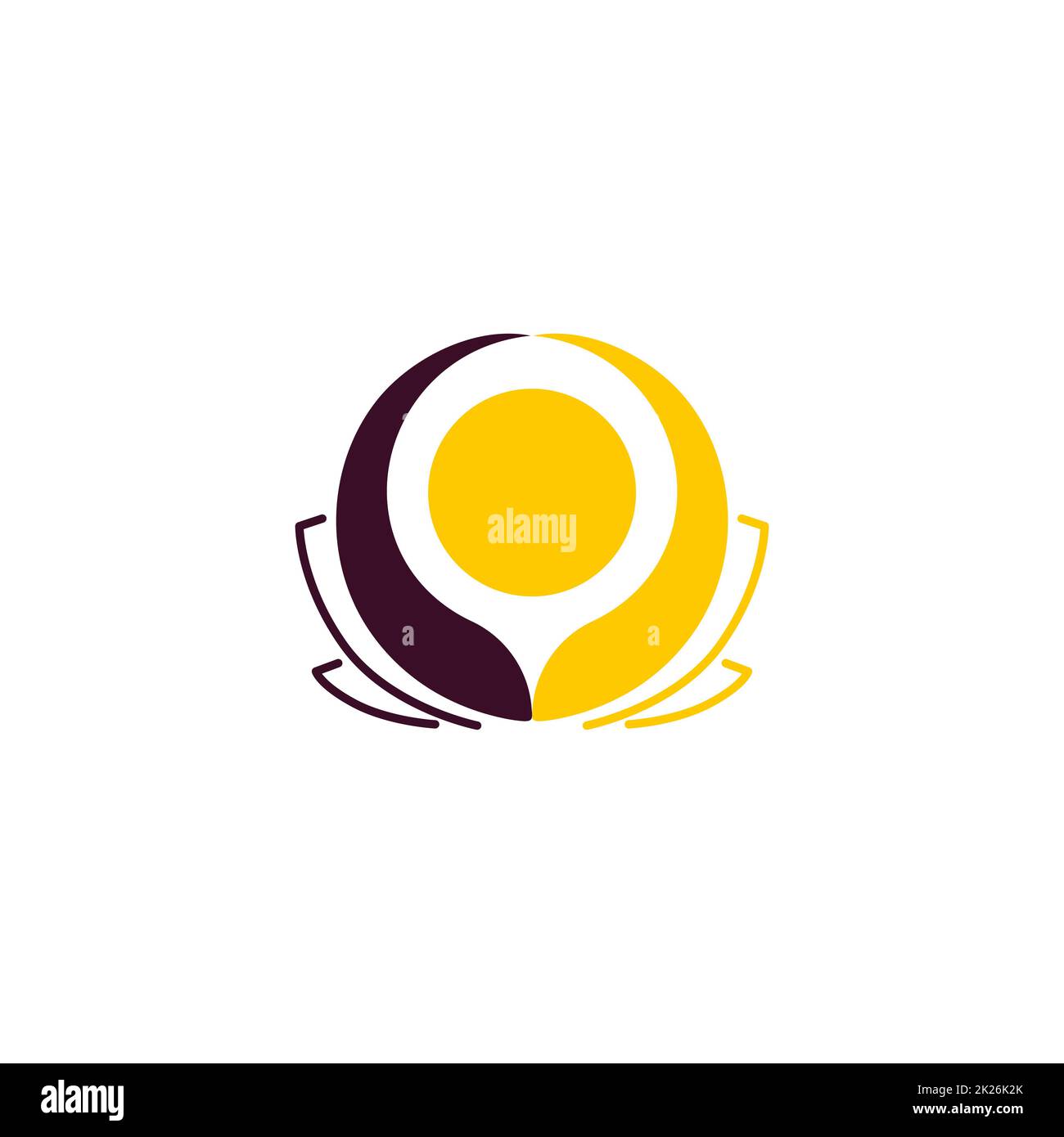 Isolierte abstrakt Runde Form Blume Vektor-Logo. Ungewöhnliche gelbe Seerose Schriftzug. Floral-Symbol. Lotus-Abbildung. Stockfoto