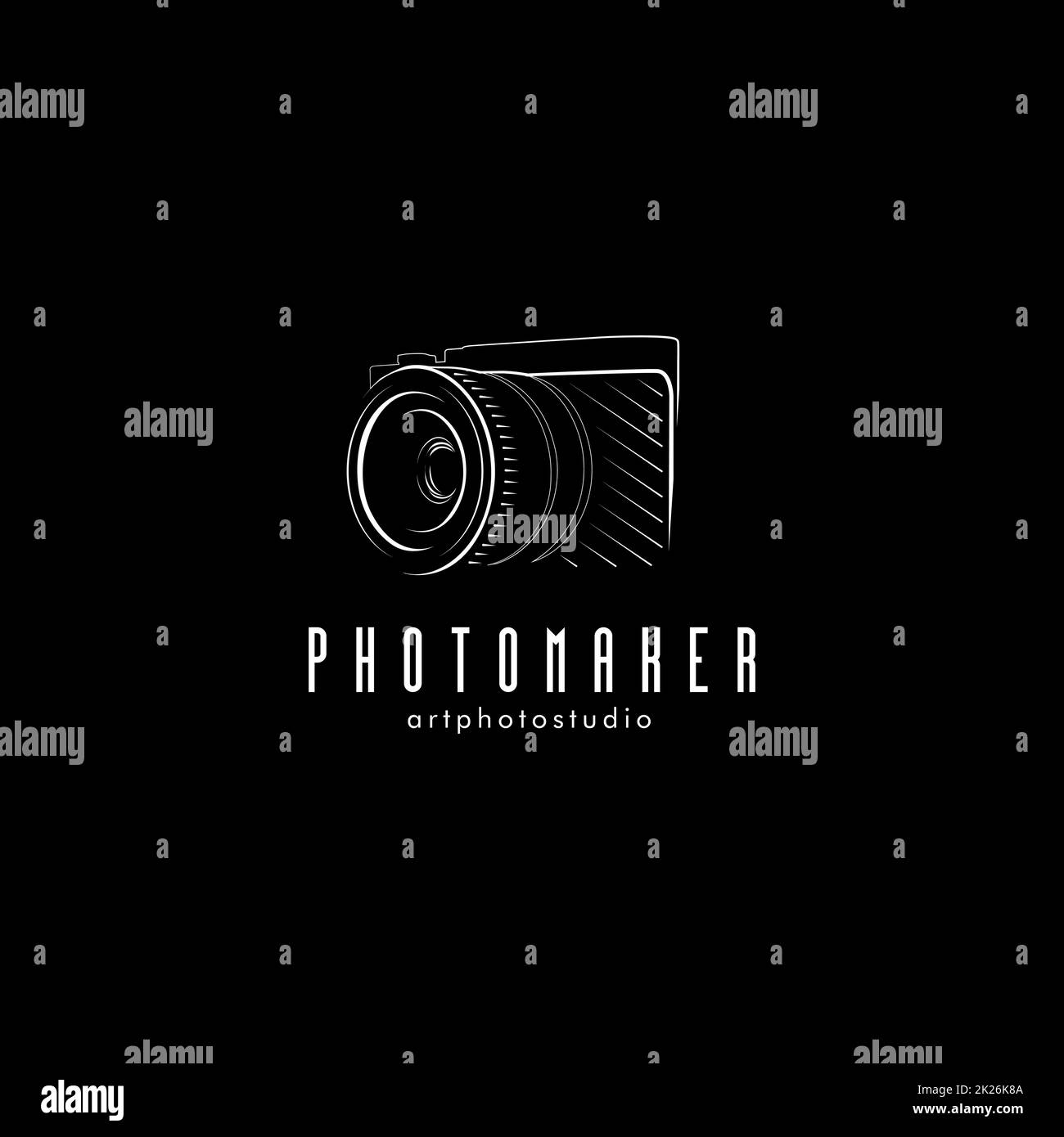 Isolierte schwarz Foto-Kamera-Vektor-Illustration. Fotograf-Ausrüstung-Logo. Stockfoto