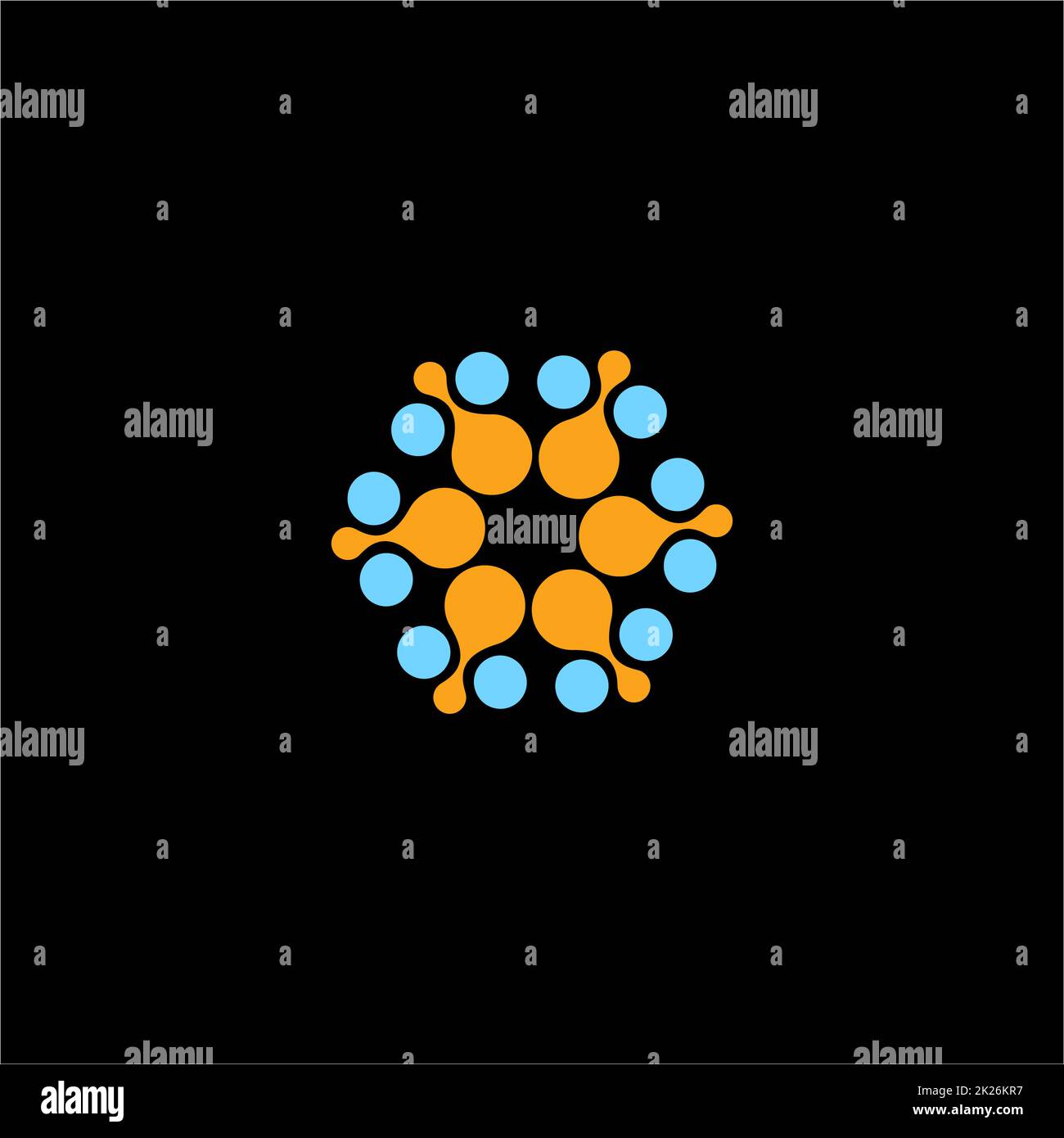 Isolierte abstrakt blau, orange Blume Vektor-Logo. Runde Form Sonne Abbildung. Stockfoto