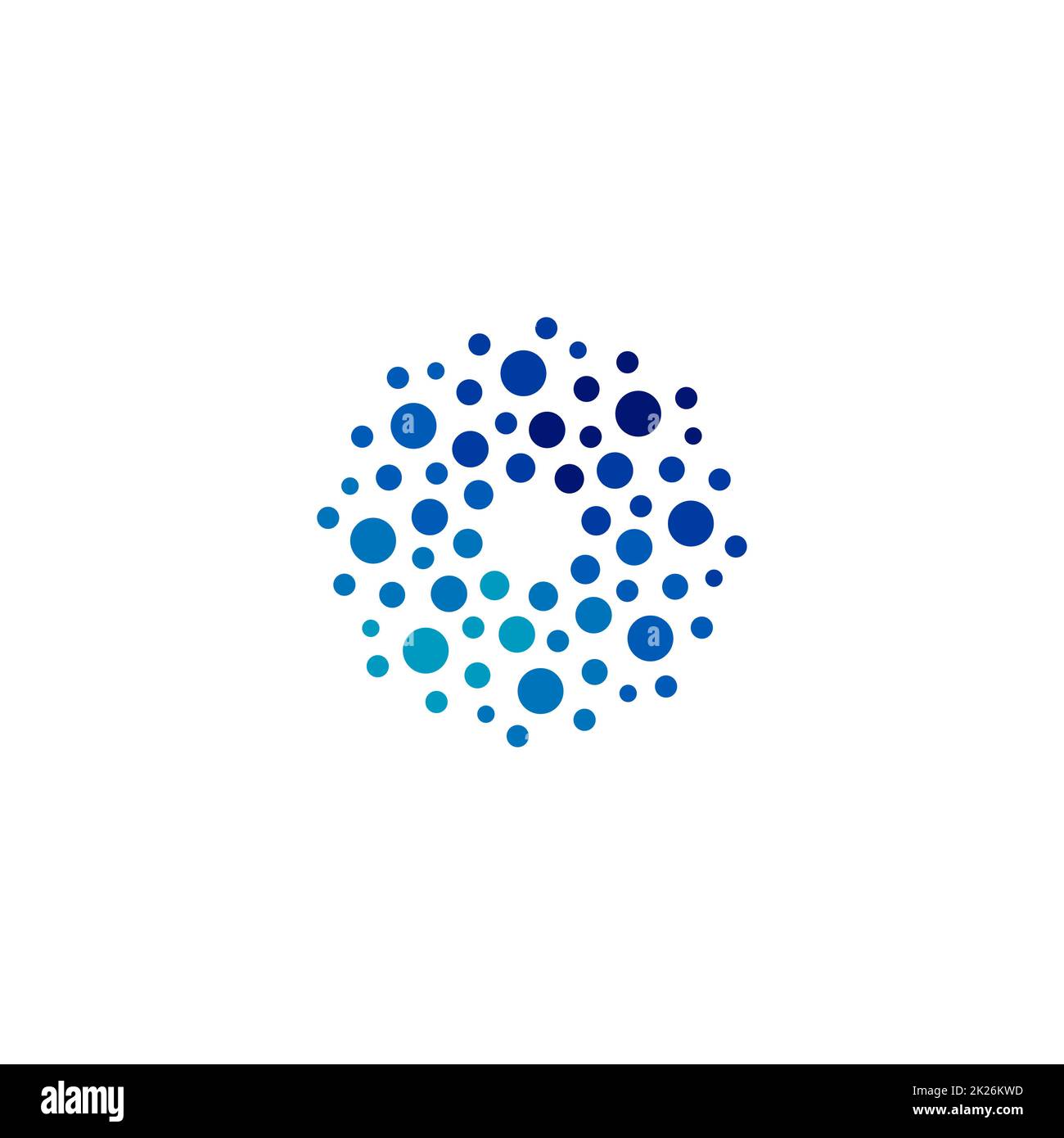 Isoliertes, abstraktes, rundes blaues Logo, gepunktetes Logo, Vektordarstellung für Wasserelemente auf weißem Hintergrund Stockfoto