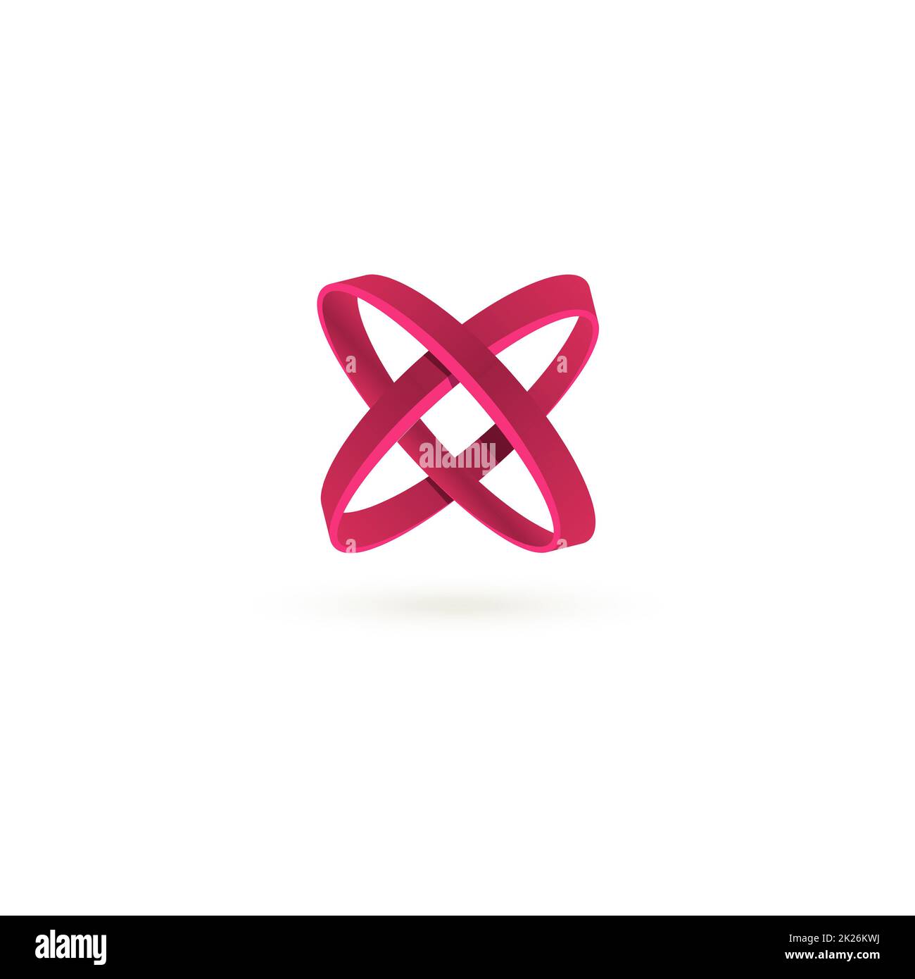Isolierte purpurrote Farbe Kreuz Vektor-Logo. Abstrakte Kreise auf dem weißen Hintergrund. Geometrische Element. Buchstaben X. Stockfoto