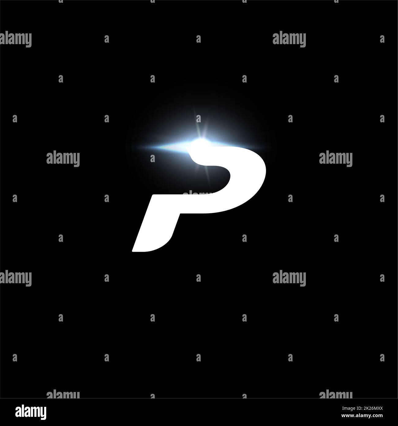 Logo mit P-Buchstaben, kräftiger kursiver Buchstabe für Automobil, Geschwindigkeitsrennen, Sport-Label-Design und dynamisches Monogramm. Vektor futuristisches und Raum Logo Design Stockfoto