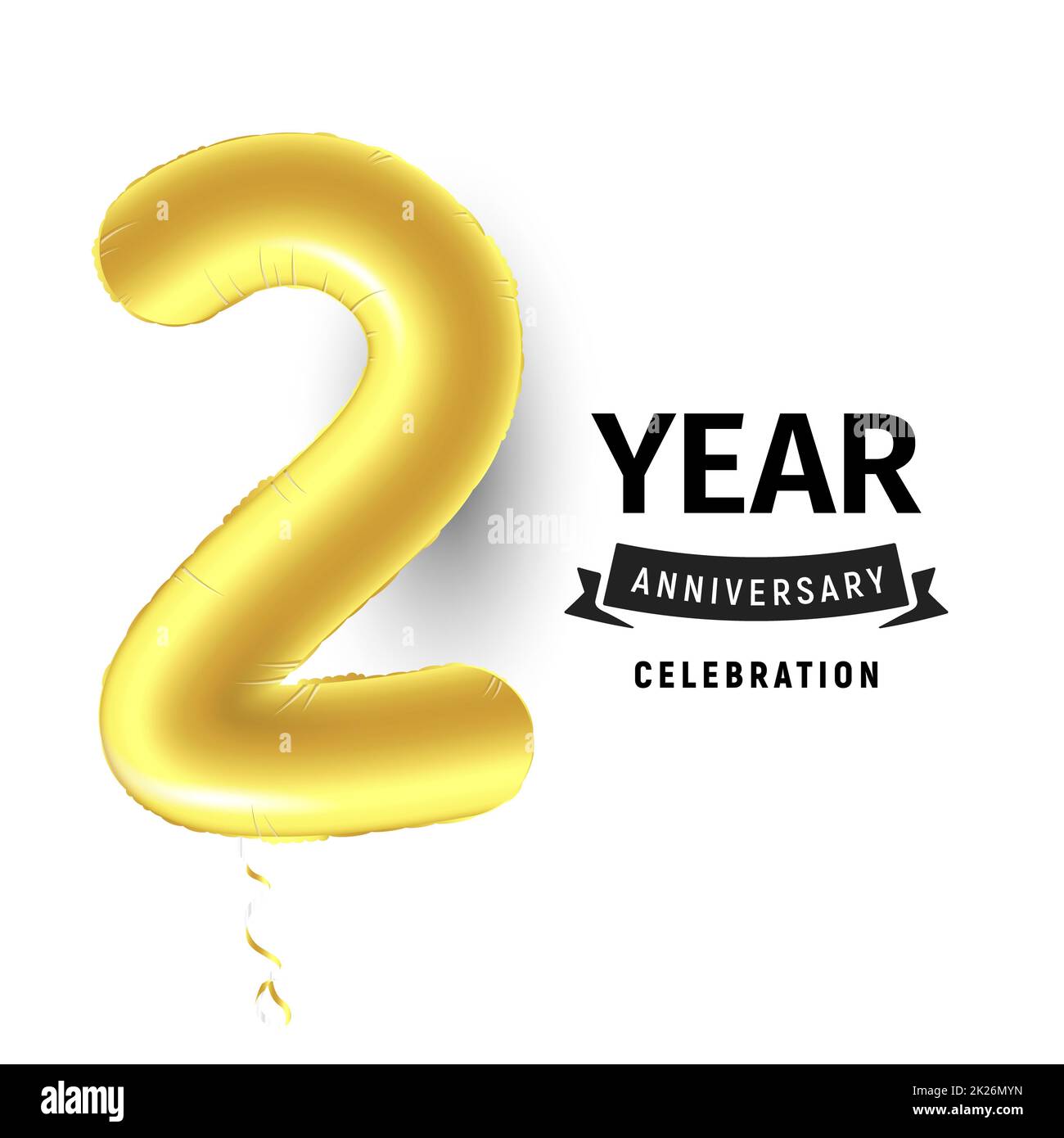 Aufblasbare Golden Ball ein Jahr mit Symbol 2. Vector Illustration oder Poster für den zweiten Geburtstag eines Kindes, Business, Jubiläum. Stockfoto