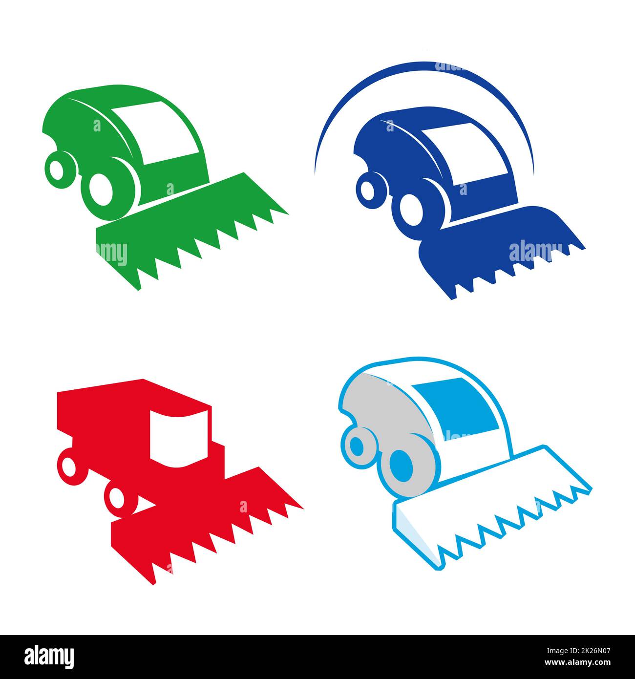 Isolierte bunter Mähdreschers Vektor-Logo-Set. Landmaschinen-Logos. Stockfoto