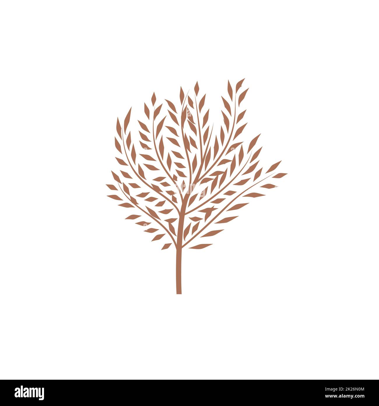 Der dünne Stamm des Baumes mit verlässt Logo. Wald und Park. Elegantes Design. Stockfoto