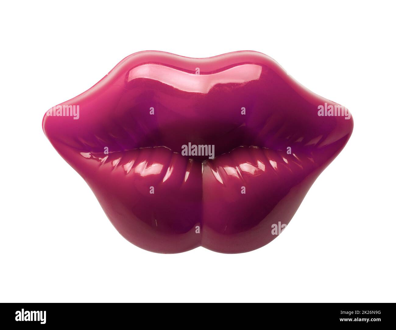 Rote Plastikküsse Lippen auf Weiß ausgeschnitten Stockfoto