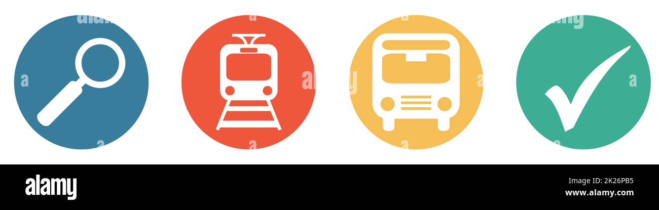 Farbenfrohes Banner mit 4 Tasten: Öffentliche Verkehrsmittel Stockfoto