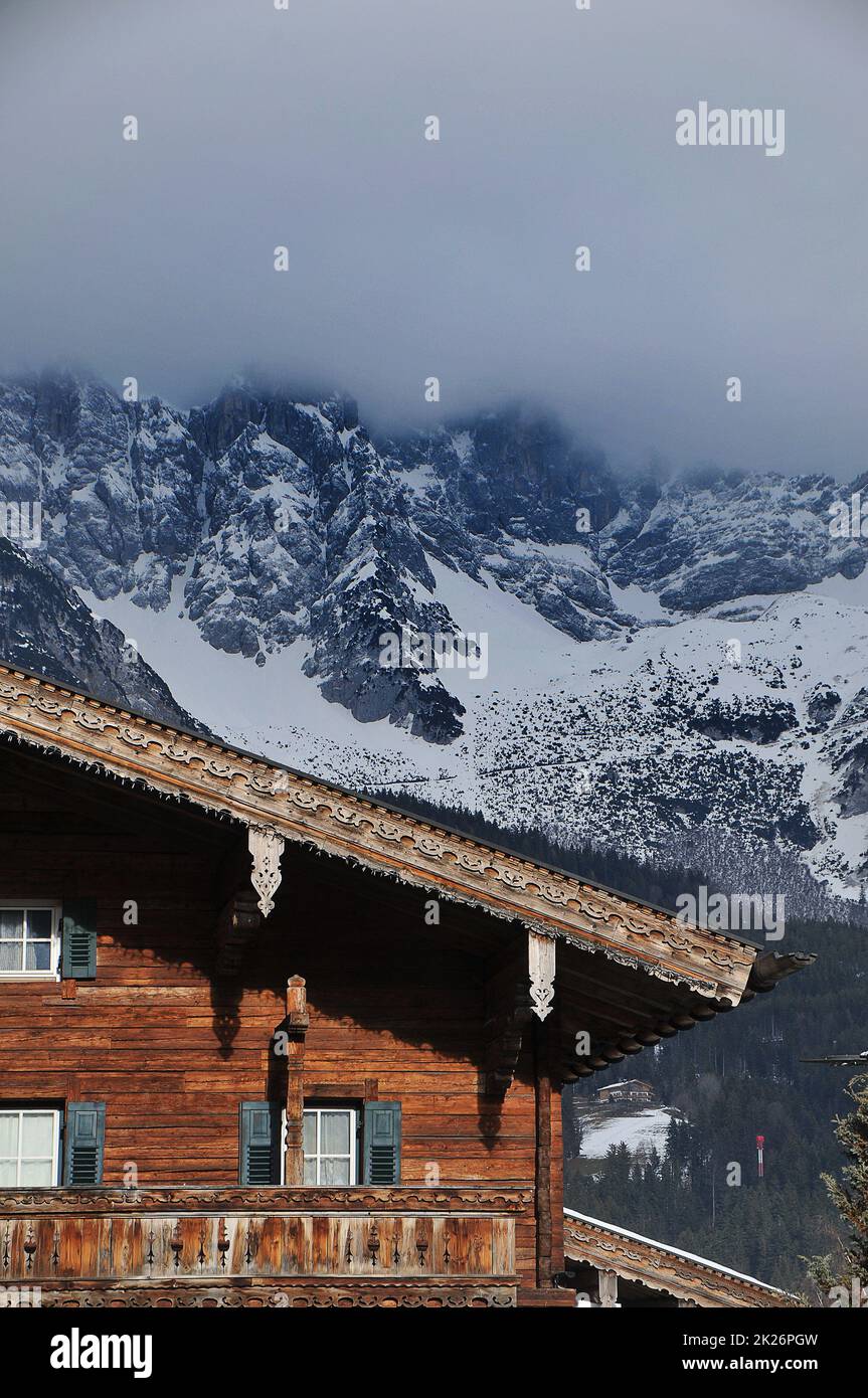 Ellmau mit Mountain Wilder Kaiser Stockfoto