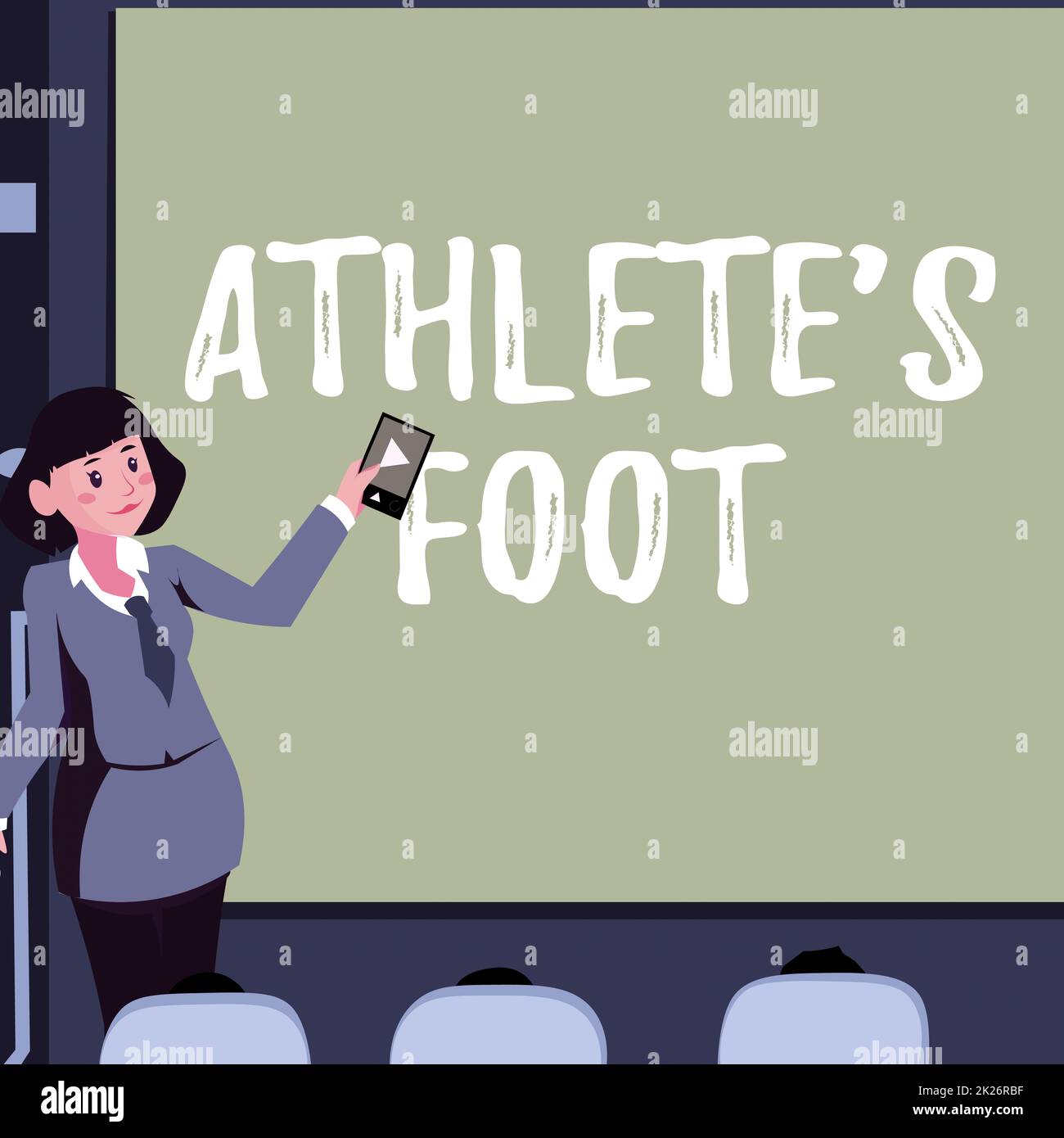 Konzeptionelle Darstellung Athlete S is Foot. Geschäftskonzept eine Pilzinfektion des Fußes, gekennzeichnet durch Blasen Frau mit Fernsteuerung präsentiert neueste Ideen auf dem Hintergrund Bildschirm. Stockfoto