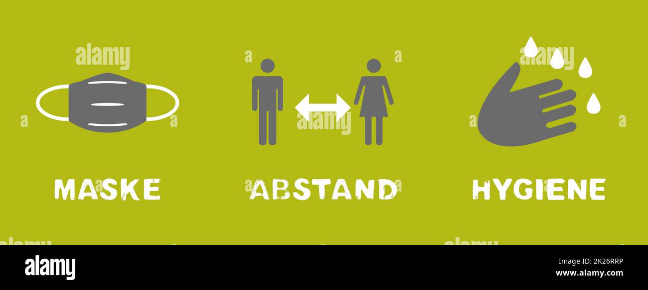 Gesichtsmaske, Entfernung, Hygiene - Coronavirus Banner grün, gelb, grau Stockfoto