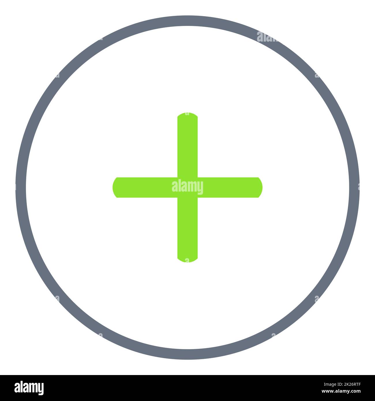 Grauer Kreis mit grünem Pluszeichen Stockfoto