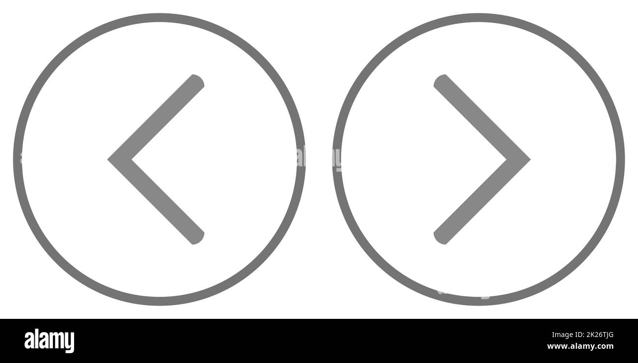 Graue Kreise mit Pfeilsymbolen, die nach links und rechts zeigen Stockfoto