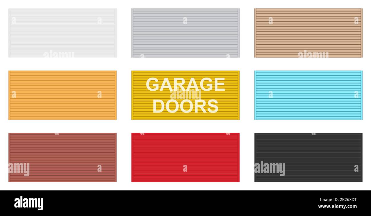 9-teiliger Satz mit Panoramahintergrund in verschiedenen Farben, Garagentoren, horizontalen Linien – Vektor Stockfoto