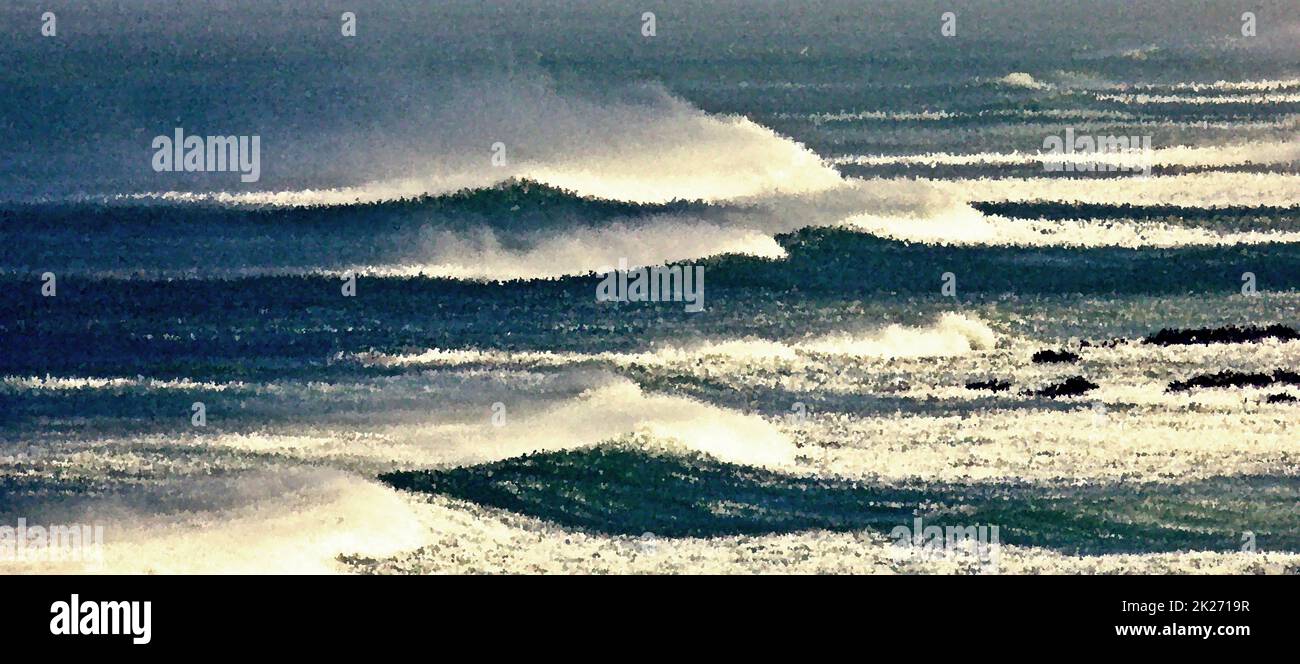 Meereslandschaft mit Wellen auf dem Atlantik an einem windigen Tag Stockfoto