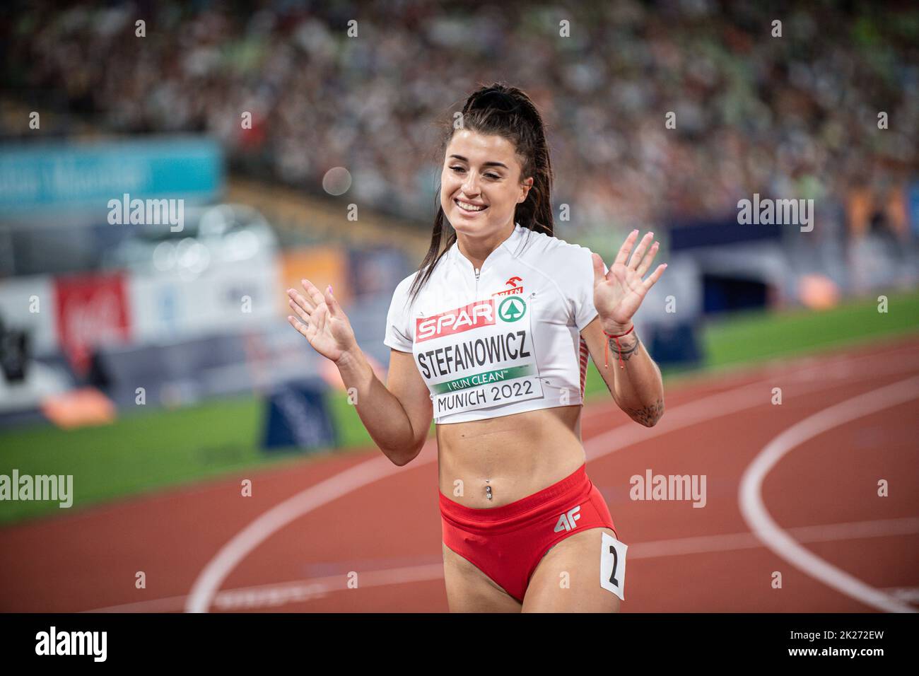 Magdalena Stefanowicz nimmt an den 100 Metern der Leichtathletik-Europameisterschaften in München 2022 Teil. Stockfoto