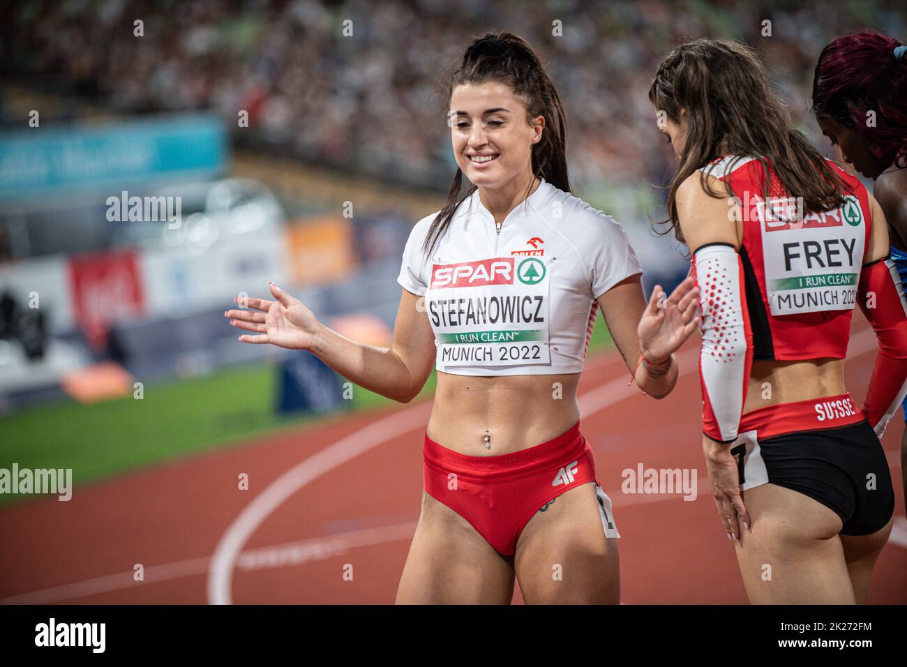 Magdalena Stefanowicz nimmt an den 100 Metern der Leichtathletik-Europameisterschaften in München 2022 Teil. Stockfoto