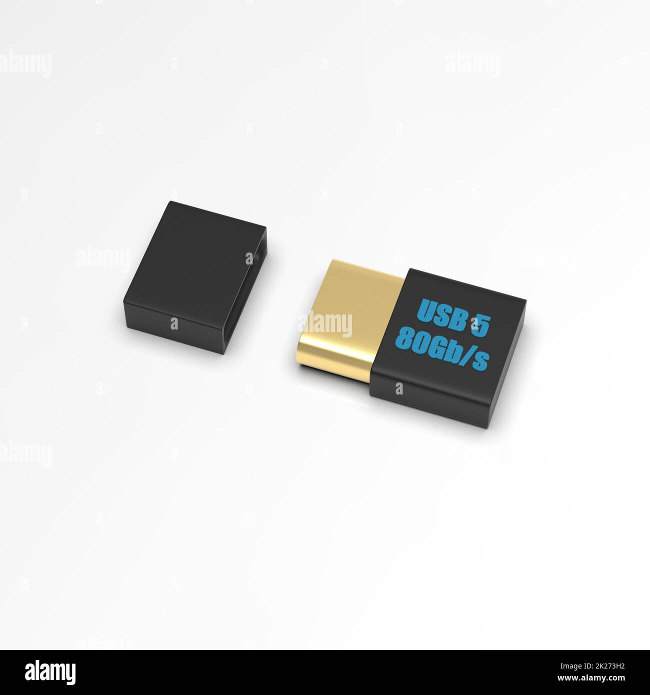 Der 3D Rendering USB-Stick ist auf weißem Hintergrund isoliert Stockfoto