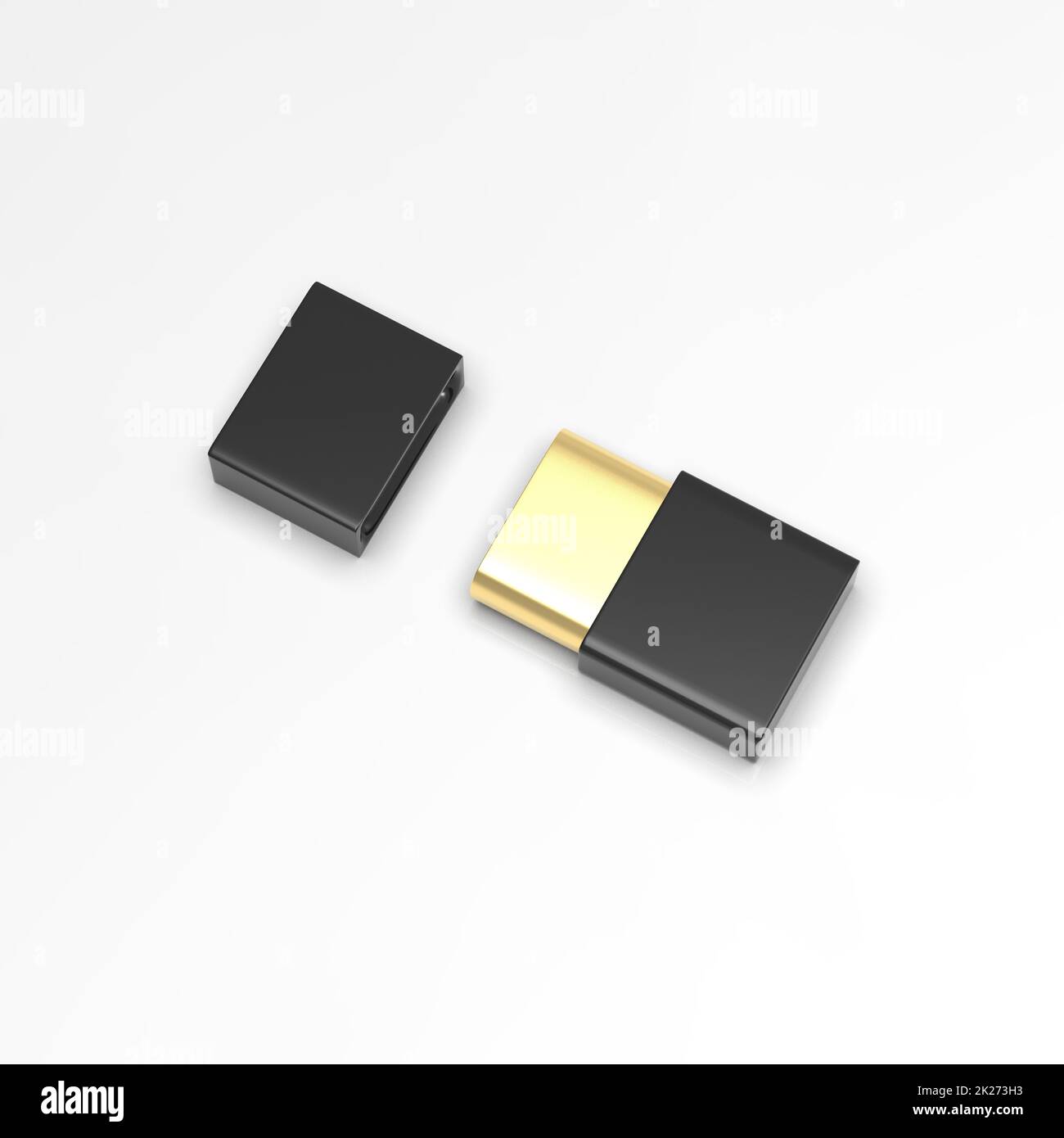 Der 3D Rendering USB-Stick ist auf weißem Hintergrund isoliert Stockfoto