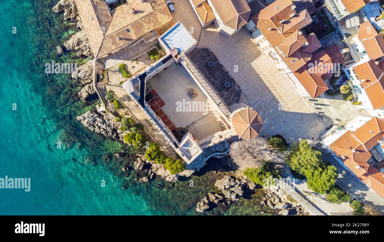 Luftaufnahme der historischen adriatischen Stadt Krk , Insel Krk, Kvarner Bucht der Adria, Kroatien, Europa Stockfoto