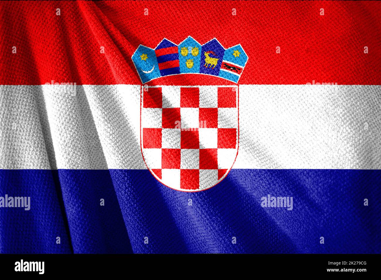 Abbildung der kroatischen Flagge auf der Handtuchoberfläche mit Stockfoto