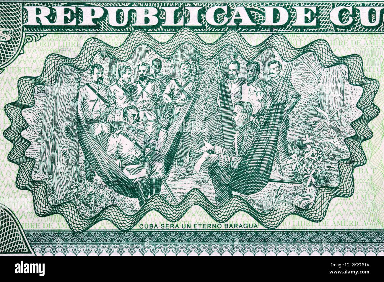 Antonio Maceo und General Martinez Campos in Mangos de Baragua aus kubanischem Geld Stockfoto
