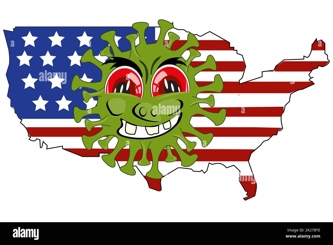Karte des Landes USA und Cartoon Coronavirus Stockfoto