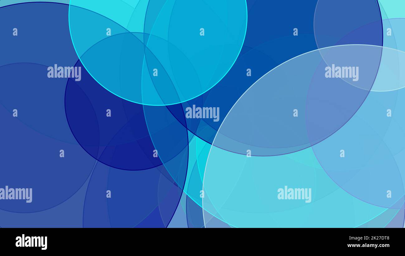 Abstrakte blaue Kreise überlagern sich mit weißem Hintergrund Stockfoto