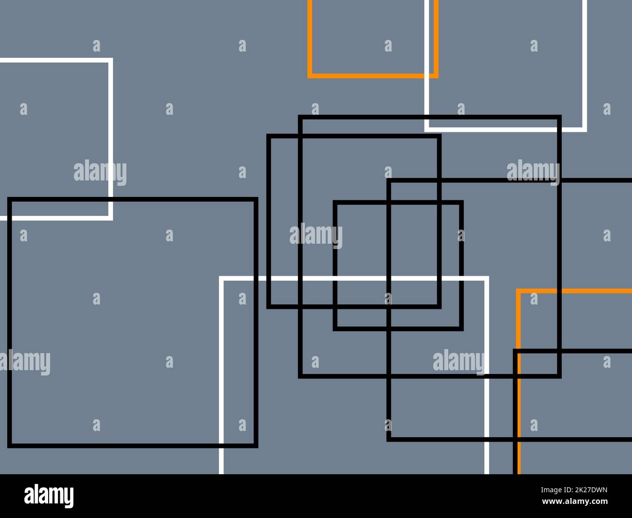 Abstrakte orangefarbene weiße graue Quadrate mit schiefergrauem Hintergrund Stockfoto
