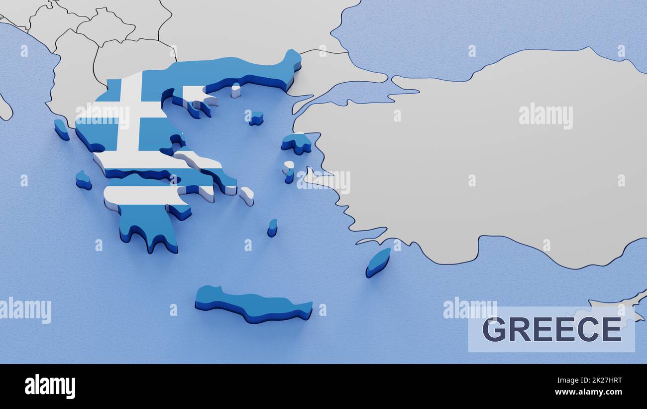 Abbildung der Griechenland-Karte 3D. 3D Rendern von Bildern und Teilen einer Serie. Stockfoto