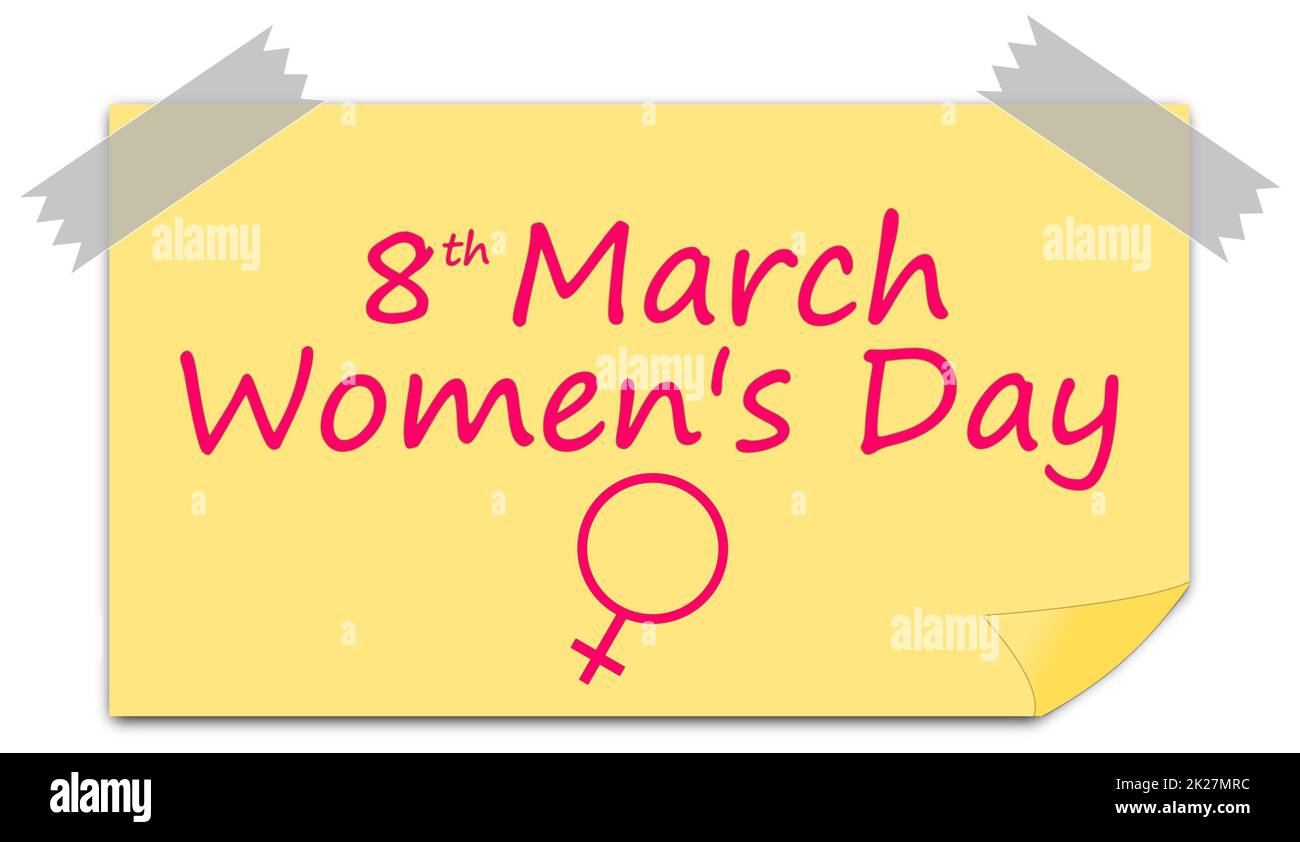 Women's Day on a Sticky Note - 8. März - Illustration Stockfoto