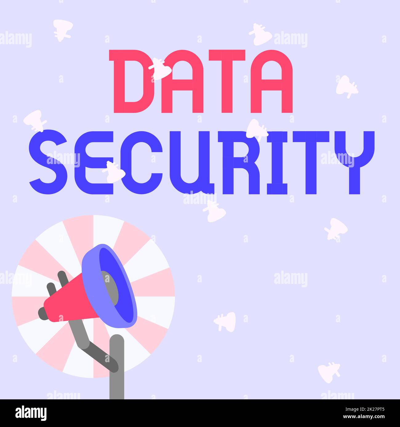 Datensicherheit für Handschrift. Geschäftsausstellung schützte wichtige persönliche Daten vor unbefugtem Zugriff Illustration von Pole Megaphone mit Sun Raises Ankündigungen. Stockfoto