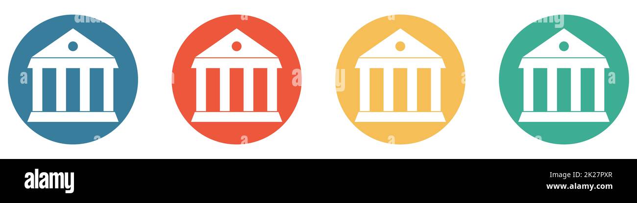 Farbenfrohes Banner mit 4 Knöpfen: Tempel, Museum oder Universität Stockfoto