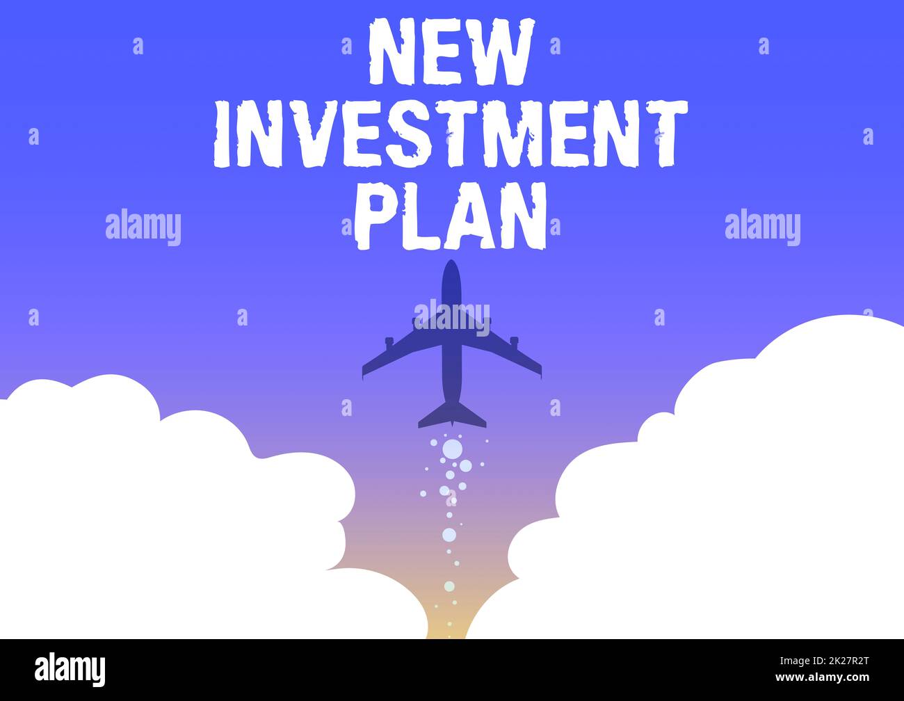 Konzeptionelle Anzeige Neuer Investitionsplan. Word for Financial Goals and Objectives with your Financial Resources Illustration of Airplane Launch Fast Straight Up to the Skies. Stockfoto